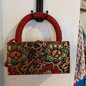 Tuckernuck Floral Tapestry Handbag with Red Handle
